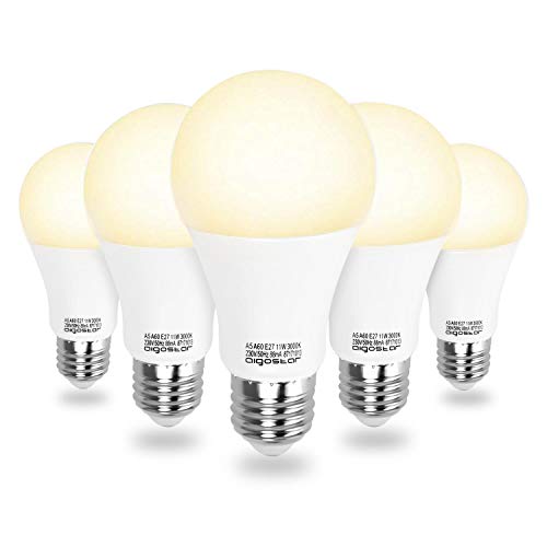 Aigostar - Bombilla LED A5 A60, E27, 11 W equivalente a 95 W, 3000K, 935 lúmenes, no regulable -Pack de 5