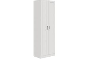 Panana Wooden Storage Cabinet, Freestanding Tall Kitchen Cupboard Sideboard Organizer Unit With 2 Doors & Adjustable Shelves, High Utility Cabinet for Living Room, Bedroom, Kitchen and Hallway (White)