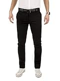 schwarze chino hose jungen schmaler Beinverlauf Yazubi Herren Chino Hose, Modell Dustin, Chinohose mit Gürtel, Schwarz (Black 4R194008), W34/L32