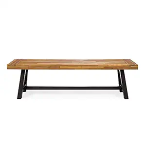 Christopher Knight Home 300496 Colonial Outdoor Finish Acacia Wood & Rustic Metal Bench, Sand Blast Finish