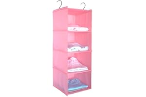 BrilliantJo Organizer Armadio, avanzato Portattuto da Appendere con 4 Scomparti con 2 Ganci Organizzatore Armadio da 30 x 30 x 84 cm, Rosa