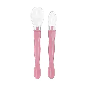 BeeBaby 3 in 1 Weaning Silicone Spoon Set with Dual End Spoon for Feeding Newborns/Baby (Pink)