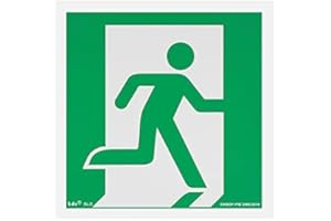 NOTLOK SAFETY WORK Señal de emergencia ruta de emergencia/salida de emergencia a la derecha DIN EN ISO 7010, placa de plástico fotoluminiscente, placa de PVC con cinta adhesiva de espuma especial de monta