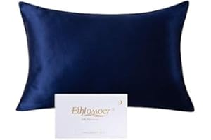 Ethlomoer Poszewka na poduszkę, w 100% z naturalnego czystego jedwabiu, dla włosów i skóry, obustronna, 19 momme, liczba nici, wzór z ukrytym zamkiem błyskawicznym, 1 sztuka, 40 x 60 cm, granatowa