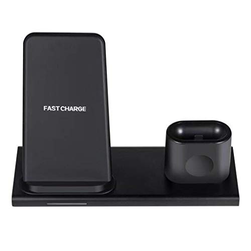 Preisvergleich Produktbild H.eternal Wireless Ladegerät Schnellladungen 3in1 Ladestation Schnellladegerät Kompatibel für Apple Airpods 2th Apple Watch iPhone Handy Dock Charger Holder (Schwarz)