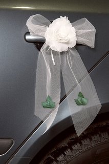 4 Stück Schleife mit Rose und Efeublättern Autotür- Dekoration Hochzeit