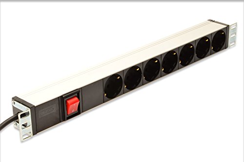 DIGITUS Professional Aluminium Steckdosenleiste, 1HE, 483 mm (19″) Schrank Montage, 16A, 250VAC 50/60Hz, 7x Schutzkontaktsteckdose, Schalter, 1.8 m Zuleitung Schutzkontaktstecker - 2