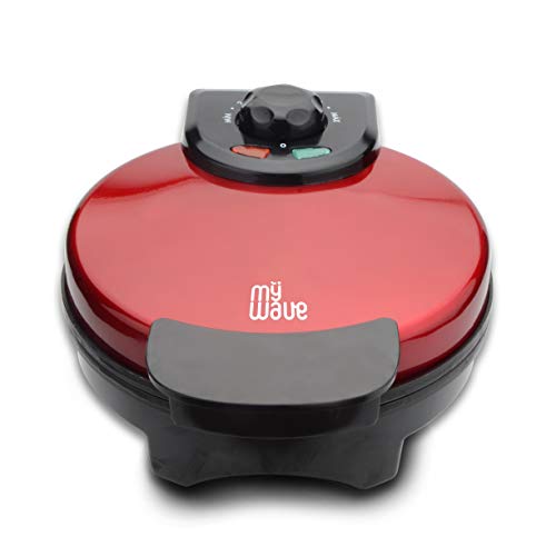 Máquina de Gofres Circular, 4 unidades, Acero Inoxidable, Luces Indicadoras Led, Revestimiento Antiadherente, Control de Temperatura Ajustable, Color Rojo, 850 W.