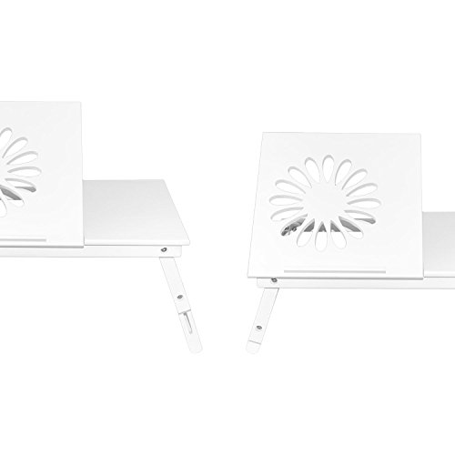 NEG Notebook-Tisch NegTray FLOWER FLORA (weiß) Laptop-Tray/Knietablett mit höhenverstellbare Füßen/Scharnier-Ablage aus Echt-Holz + Belüftung - 2
