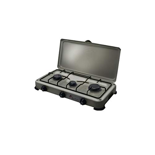 Plaque de cuisson gaz portable 3 feux 4100 W SILVER 3 butane- propane Gris alu - Bruleur inox - couvercle