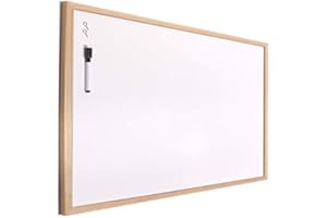 H HANSEL HOME - Lavagna bianca con cornice in legno naturale, speciale superficie cancellabile a secco - 30X40 cm