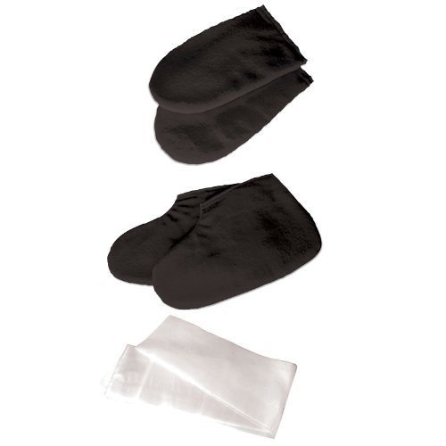 Deo Paraffin Wax Manicure Pedicure Mitts Booties Treatment Cotton Hands Feet Liners Protectors BLACK