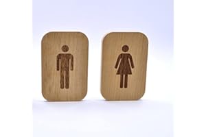 SERIBAS Cartel para baño – hombre y mujer – 120 x 80 mm – adhesivo para puerta wc en madera – placa para aseo grabada – señal lavabo.