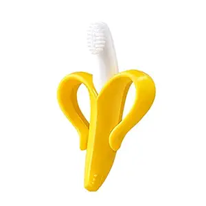 GO Kids Banana Toothbrush Teether with Soft Bristles Flexible 100% Safe for Toddlers Easy to Hold (Yellow)