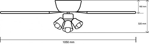 Pepeo Deckenventilator mit Licht Kisa, extra flach, Gehäuse Messing Antik, Flügel Mahagoni oder Eiche, 105 cm - 16