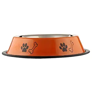 Foodie Puppies Stainless Steel Paw Bone Printed Food Water Feeding Bowl for Dogs & Puppies (Medium, 700ml, Fiery Orange)