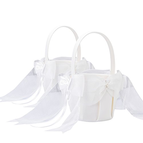 2 Stück Elfenbein Satin bowknot Hochzeit Blumenmädchen Korb Blumenkinderkörbchen - 6
