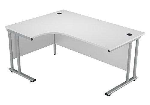 Office Hippo Heavy Duty Left Crescent Cantilever Desk, 180 cm - Silver Frame/White Top
