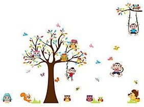 XGHC Wall Stickers Wall Decals Style Owl Monkey Tree Party PVC Wall Stickers