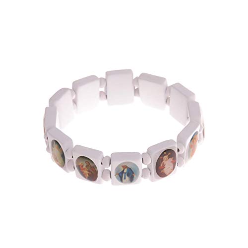 JiXUN de Moda Estilo Mezcla Color Rosario Pulsera Católica Madera Pulseras Religioso Joyería para Mujer Regalos para Cumpleaños, Día San Valentín, Aniversario - Blanco