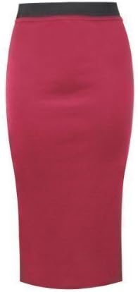 Amber Apparel Ladies Plain Office Stretch Bodycon Midi Pencil Skirt Coral 8