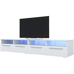 Siena Double - Meuble TV/Banc TV (200 cm, Blanc Mat/Blanc Brillant avec LED)