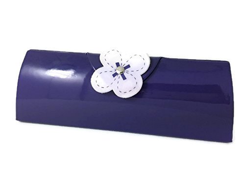 Preisvergleich Produktbild Brillenetui / Geldbörse für Damen, glänzendes Lack-Finish, Lila Hübscher Blumenverzierung auf Verschluss