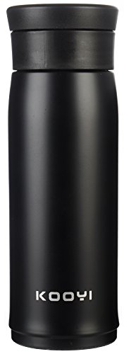 Kooyi Thermobecher Isolierflasche aus Edelstahl, Kaffee to go Becher 450 ml, 100% auslaufsicher BPA frei (Schwarz)