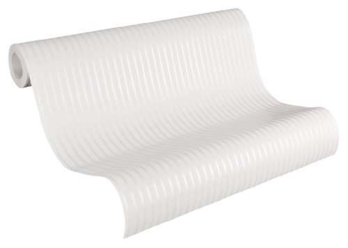 Livingwalls Vliestapete Flock Tapete Streifentapete 10,05 m x 0,53 m beige weiß Made in Germany 256218 2562-18