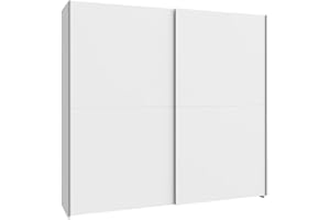 ‎FORTE FORTE Möbel Chess and Matt Wardrobe 200, Sliding Door Wardrobe with 2 Doors and Shelves, Composite Wood, White with Checkerboard Pattern, 200.1 cm Wide, 190.5 cm High, 61.2 cm Deep