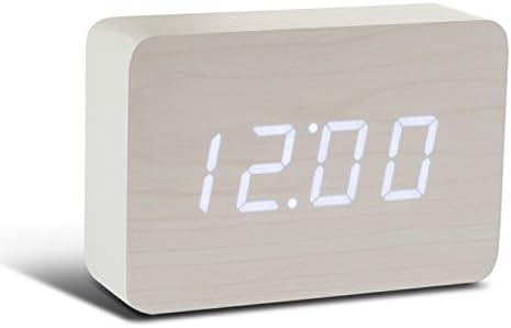 Excelsior Worldwide Limited Wooden 'Block' Clock with LED and Sound Activation (White with WHITE led)