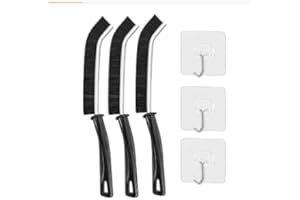 PUCIO Spazzola per Pulizia Fessure, 3 Pz Manico Lungo Spazzola Capelli, Spazzola per Fessure Nera, Spazzola Pulizia Fessure per Finestre, Per Pavimenti, Bagno E Cucina (3 Ganci Inclusi)