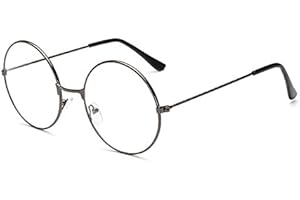 LUOEM Unisex Retro Runde Brillen Klare Linse Gläser Ultra Light für Santa Claus und Harry Potter Cosplay (Gun-Farbe)