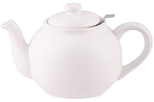 PLINT Simple & Stylish Ceramic Teapot, Globe Teapot with Stainless Steel Strainer, Ceramic Teapot for 3-5 Cups, 900 ml Ceramic Teapot, Flowering Tea Pot, TeaPot for Blooming Tea, White