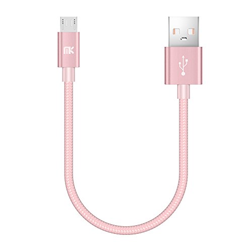 Micro USB Cable, MK Nylon Braided Tangle-Free High Speed Data Cable Charging Cord with Metal Connectors for Android, Samsung, HTC, LG, Nokia, Sony, Tablet and More (0.82ft / 0.25m, Pink)