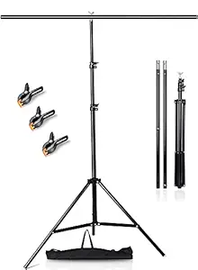 AJLife T-Shape 9x6 Ft.Background Stand,6ft Wide 9ft Tall Adjustable Background Support System Kit and 3PCs Spring Clamps, 1PCs Carry Bag