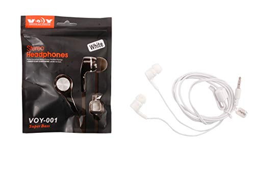 VOY VOY-001 in-Ear Stereo Headphones Super Bass with One Button Mic (White, VOY-001 - W)