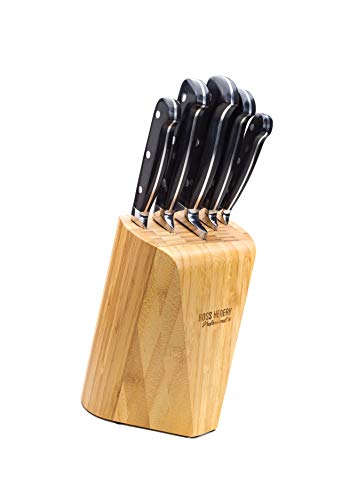 Ross Henery Professional Juego de Cuchillos de Cocina de Acero Inoxidable de 5 Piezas, Elegante Bloque de Madera de bambú