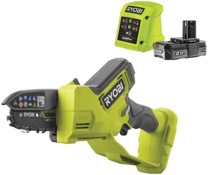 Ryobi Elettrosega da Potatura a Batteria 18V ONE+ Brushless con Batteria 2,0Ah e Caricabatterie, Barra 10 cm, Velocità Catena 6 m/s, Taglio fino a 8 cm, Compatta e Leggera 1,13 kg, RY18PSX10A-120
