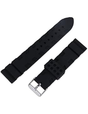 Gleader Schwarz Silikonkautschuk Uhr Armband Band Curved Edelstahl-Schliesse Wasserdicht 22mm