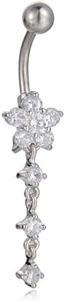 Clear Cubic Zirconia Flower Gem 316l Surgical Steel Belly Button Navel Bar Ring Bananabells 14g