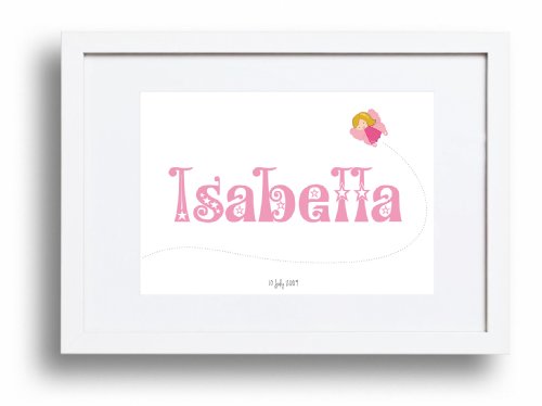 Baby or child's personalised gift - Name print/picture in Fairy theme - A4 (Pink)