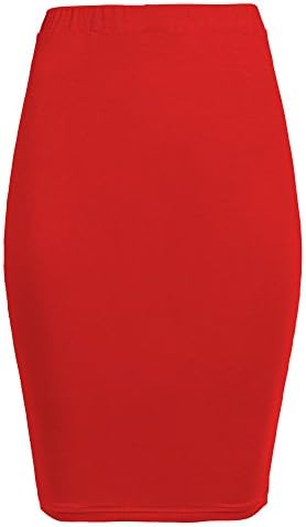High Waisted Plain Bodycon Stretch Fitted Midi Pencil Skirt (16, Red)