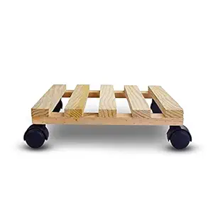 Wooden Plant Stand | Beige Planter Trolley Rolling Tray Coaster | Trolley Heavy Duty Wheels Square Flower Pot Trolley | 4 Moving Wheels Plant Trolley - Square Pot Trolley