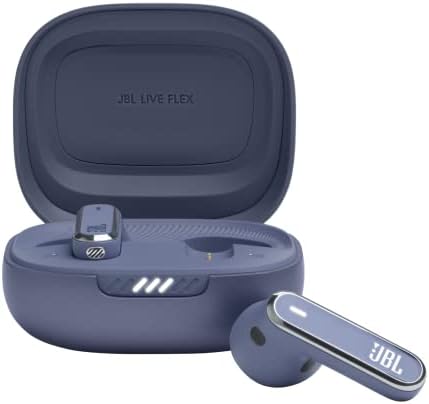 JBL Live Flex Auricolari Wireless Bluetooth, Design Open-Ear Resistente ad Acqua e Polvere IP54, Cancellazione Adattiva del Rumore, 6 Microfoni, Surround, fino a 40 h di Autonomia, Blu