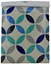 Ironing board cover in white with elegant circular pattern in the colours of grey, light blue, dark blue and black, suitable for all common ironing tables Dimensions: approx. 140 x 60 cm, with cord.