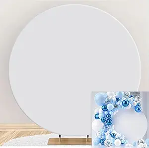 DASHAN White Round Backdrop Cover 7.2x7.2ft Polyester Pure White Birthday Party Photography Background Banquet Press Conference Performance Cake Table Decor for Adult Kids Portrait Photo Studio Props