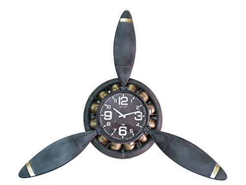 DynaSun Art Helix 118 x 24 x 134 cm Horloge Murale en Forme d'hélice en métal Vintage Style rétro décoration Maison Salon Cuisine Effet Vieilli