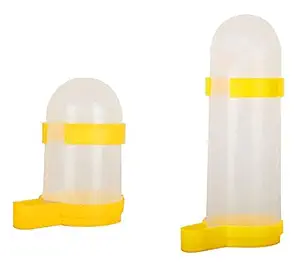 Sage Square Tube Shape Cage Food, Seed, Water Feeder Dispenser Cum Bowl with Removable Tray No Spill No Mess Combo (Yellow, 200 ml 400 ml)