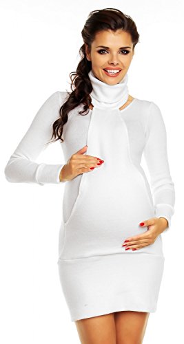 Zeta Ville Women's Maternity Warm Knit Pullover Jumper Dress Rolled Neck - 456c (White, ONE SIZE UK 8/10/12)